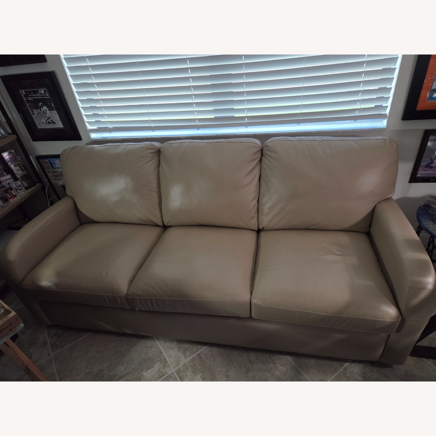 Light Brown Leather Sleeper Sofa - image-1