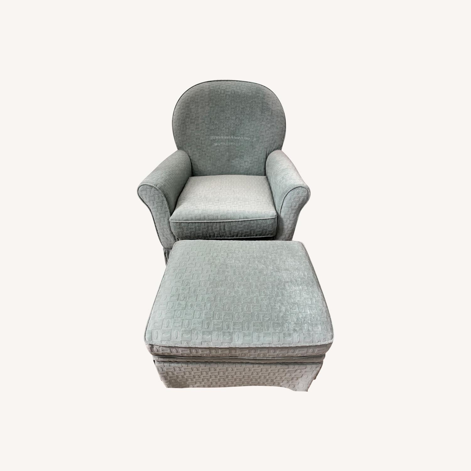 Blue Fabric Swivel Glidder with Ottoman - image-0