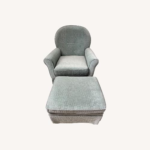 Used Blue Fabric Swivel Glidder with Ottoman for sale on AptDeco