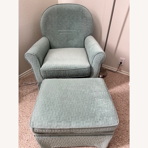 Used Blue Fabric Swivel Glidder with Ottoman for sale on AptDeco