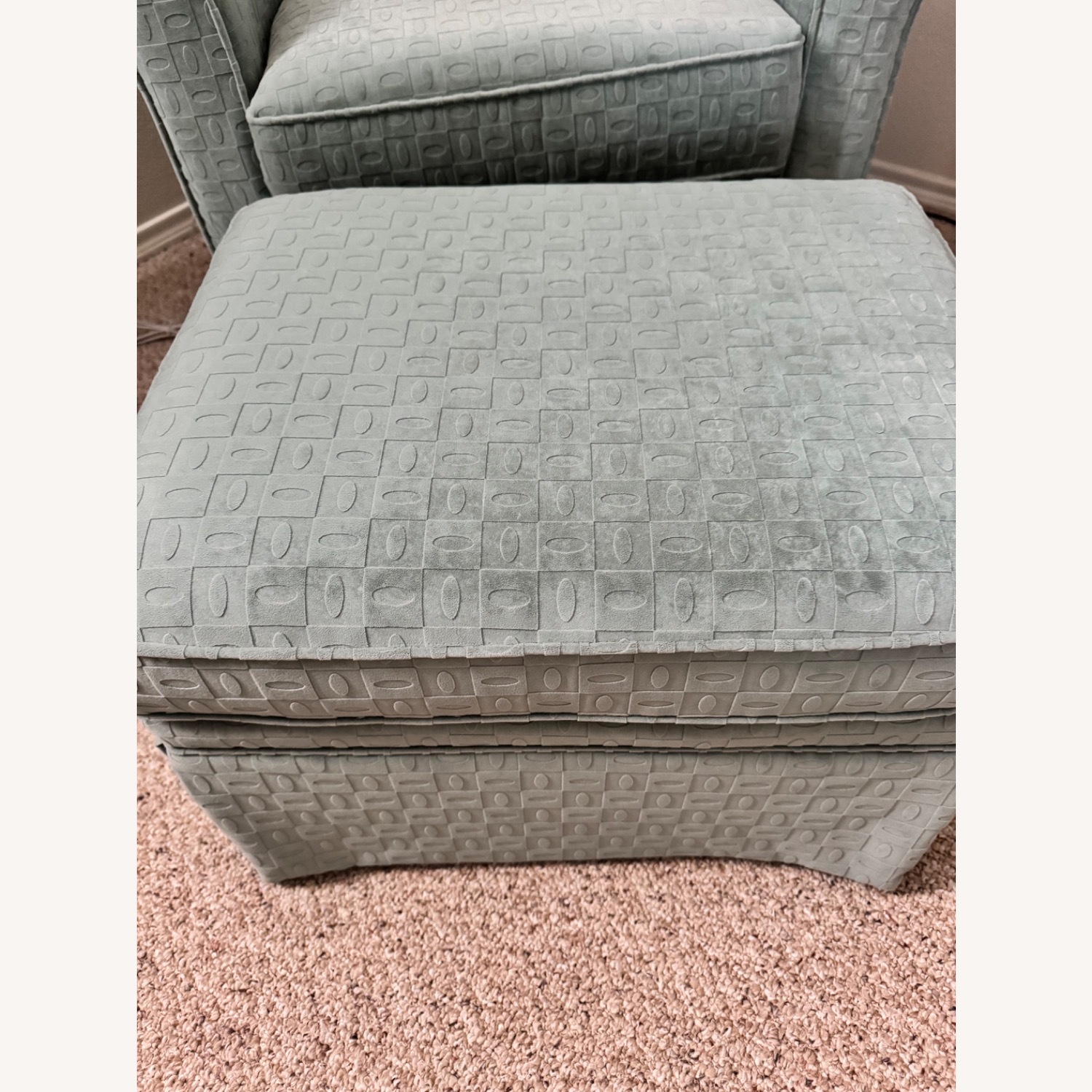 Blue Fabric Swivel Glidder with Ottoman - image-4