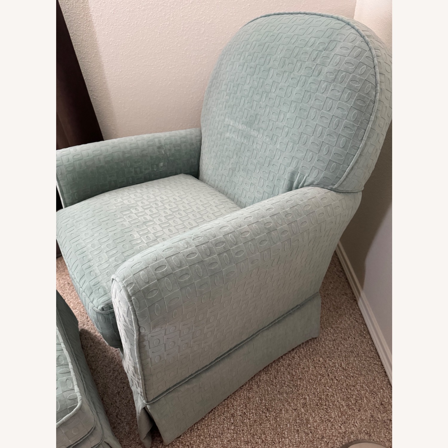 Blue Fabric Swivel Glidder with Ottoman - image-2