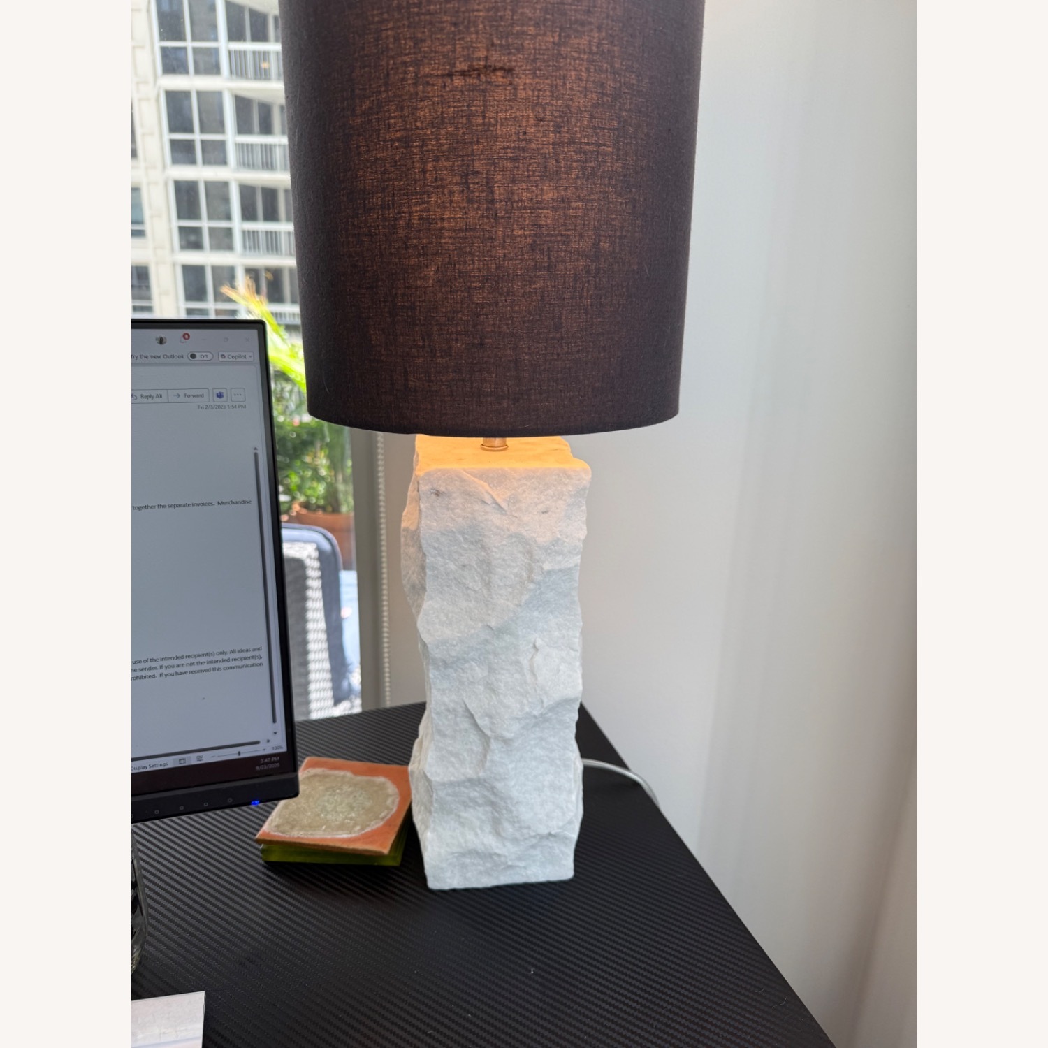 CB2 Raw Marble Table Lamp White Marble Table Lamp - image-3