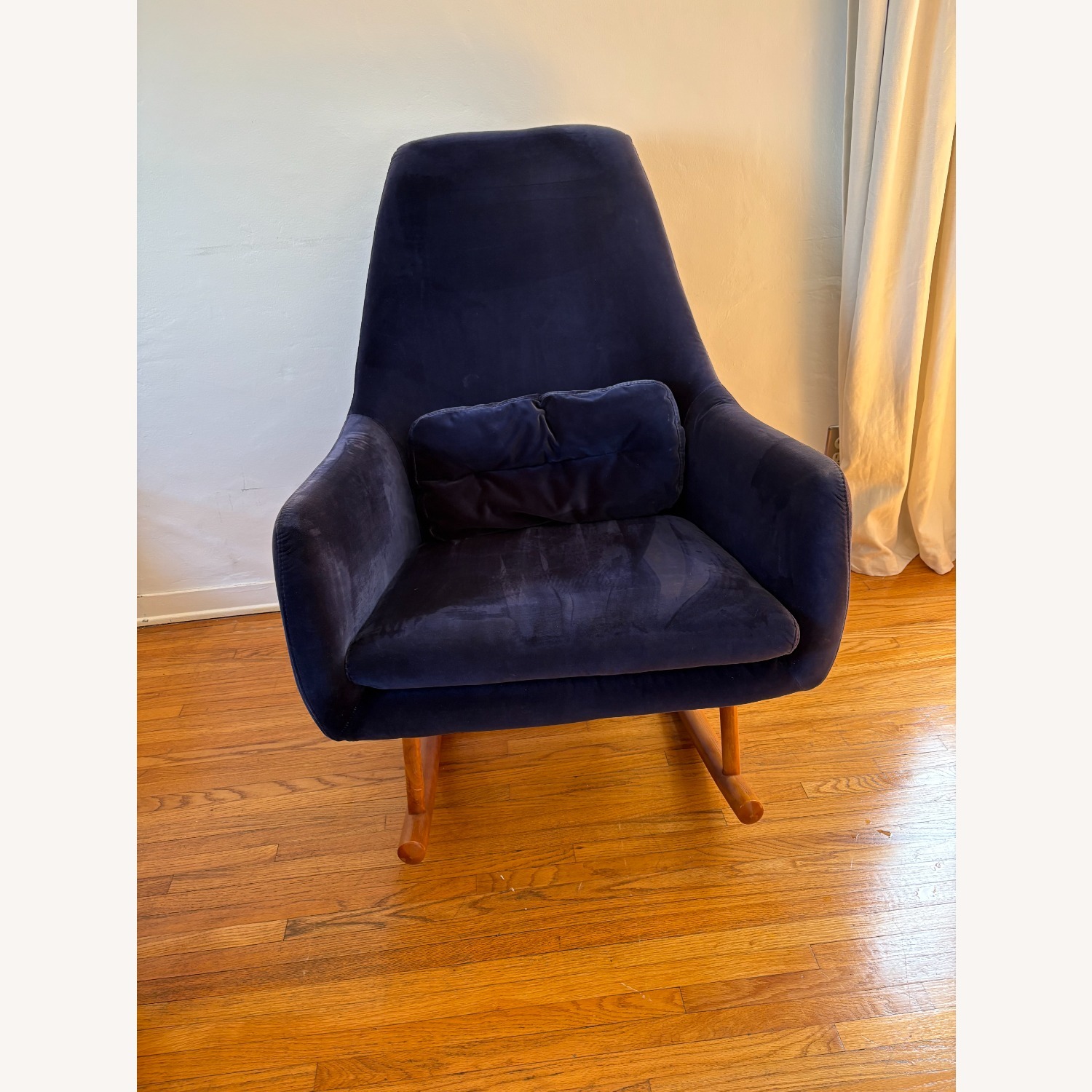 CB2 Saic Quantam Rocking Blue Velvet Armchair - image-1