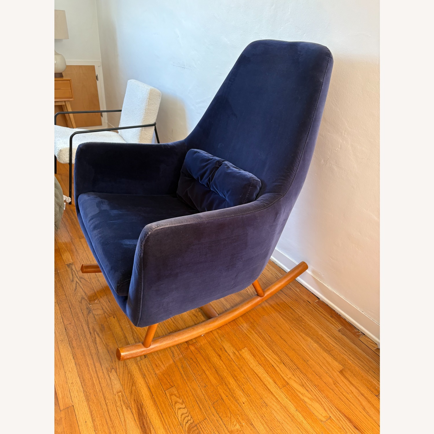 CB2 Saic Quantam Rocking Blue Velvet Armchair - image-3