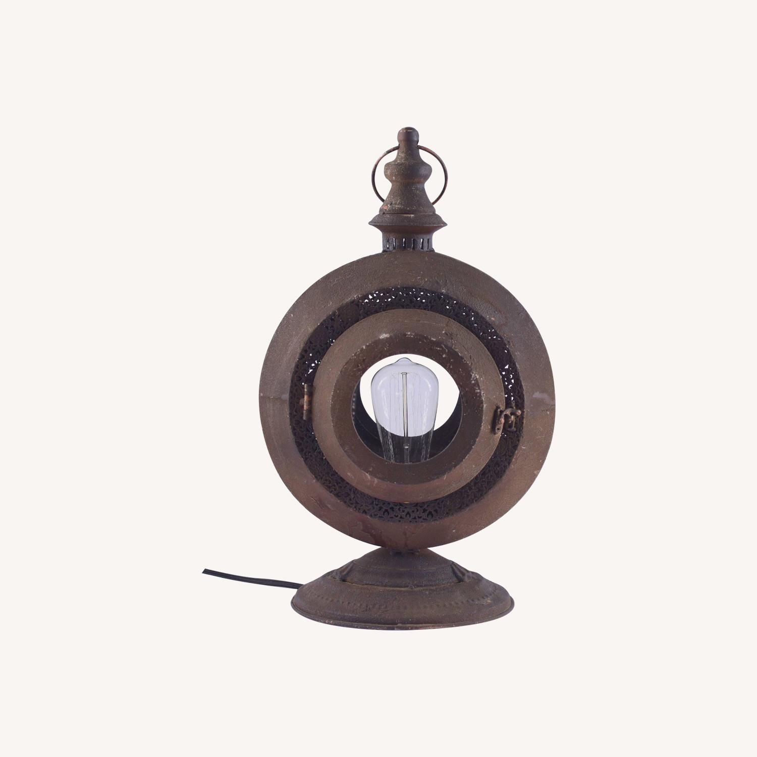 Round Rustic Metal Lantern Style Lamp - image-0