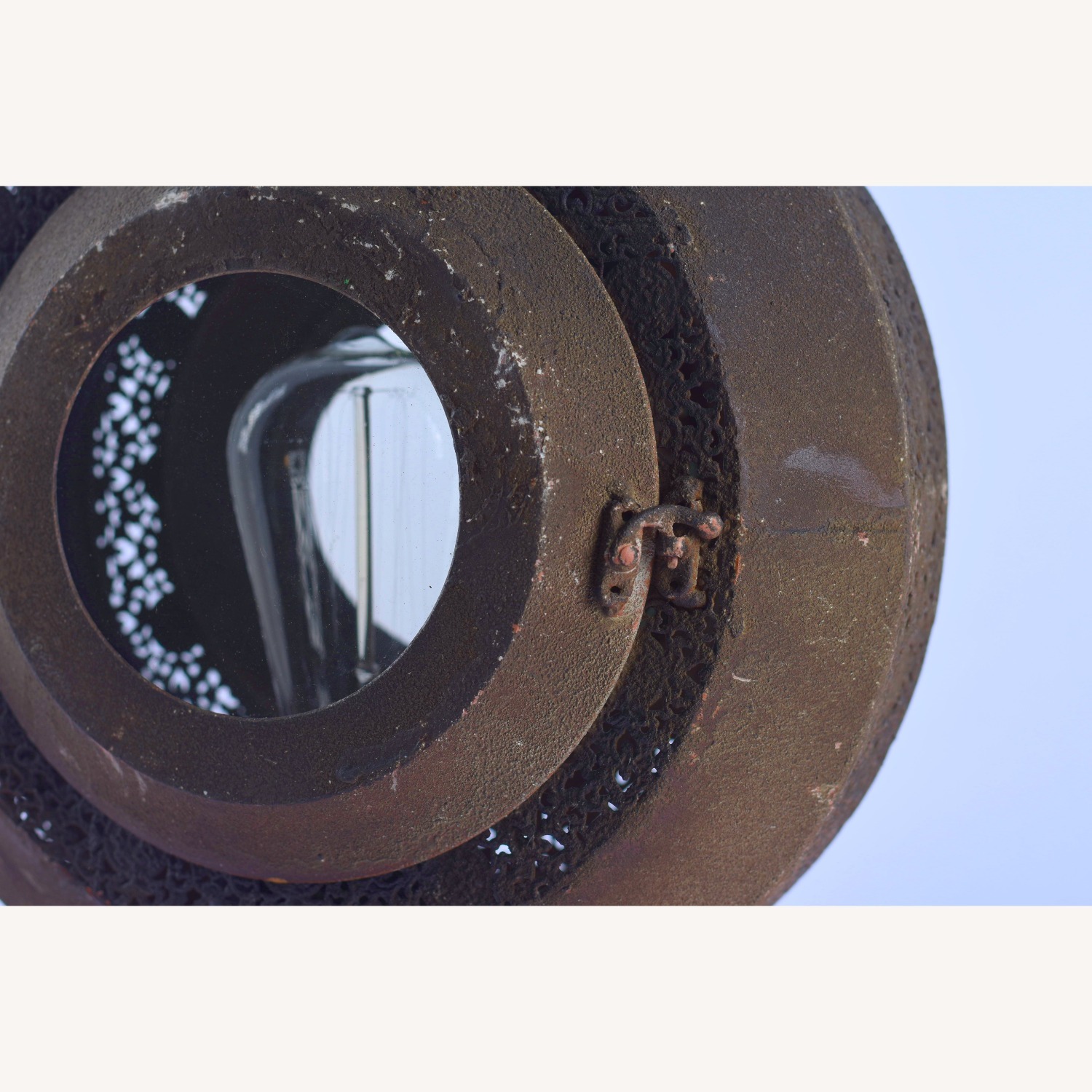 Round Rustic Metal Lantern Style Lamp - image-6