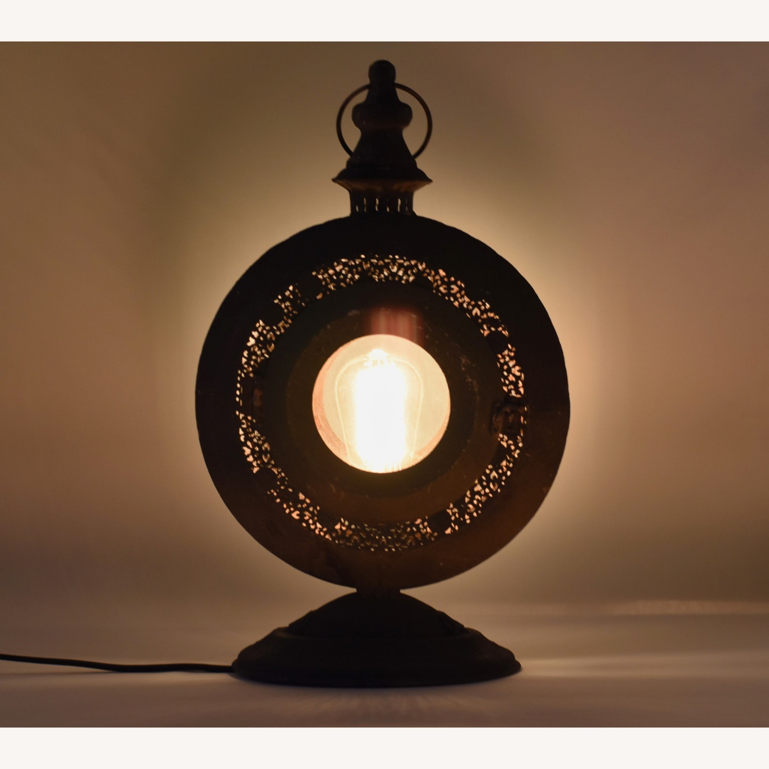 Round Rustic Metal Lantern Style Lamp - image-13