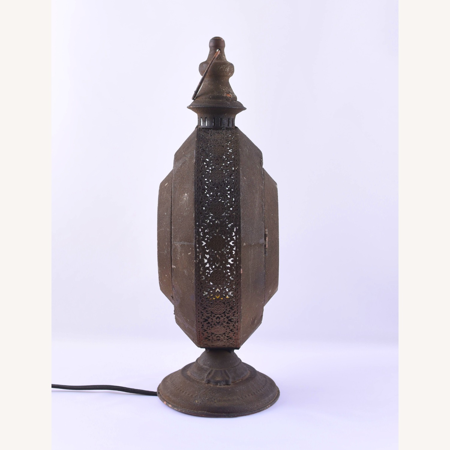 Round Rustic Metal Lantern Style Lamp - image-2