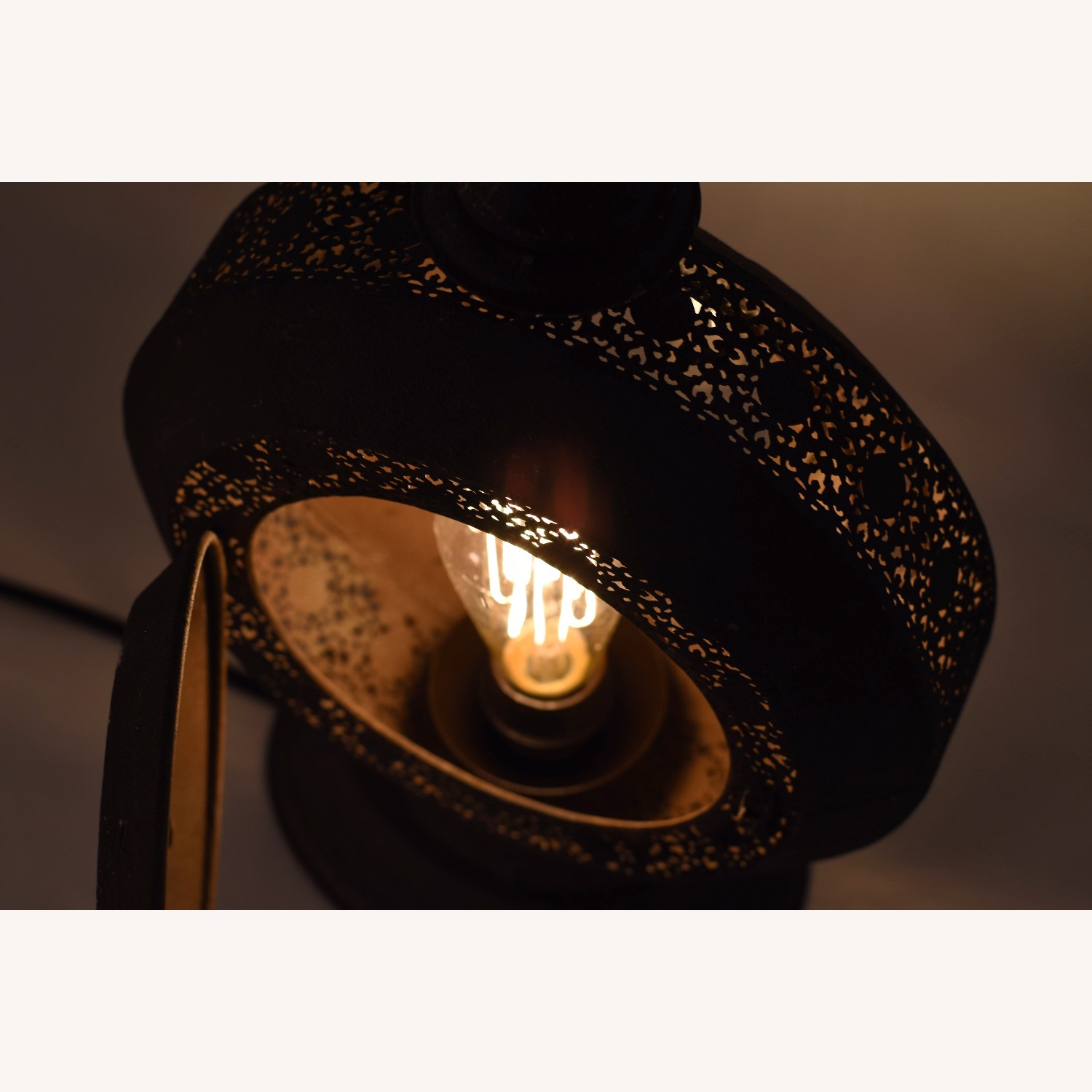 Round Rustic Metal Lantern Style Lamp - image-10