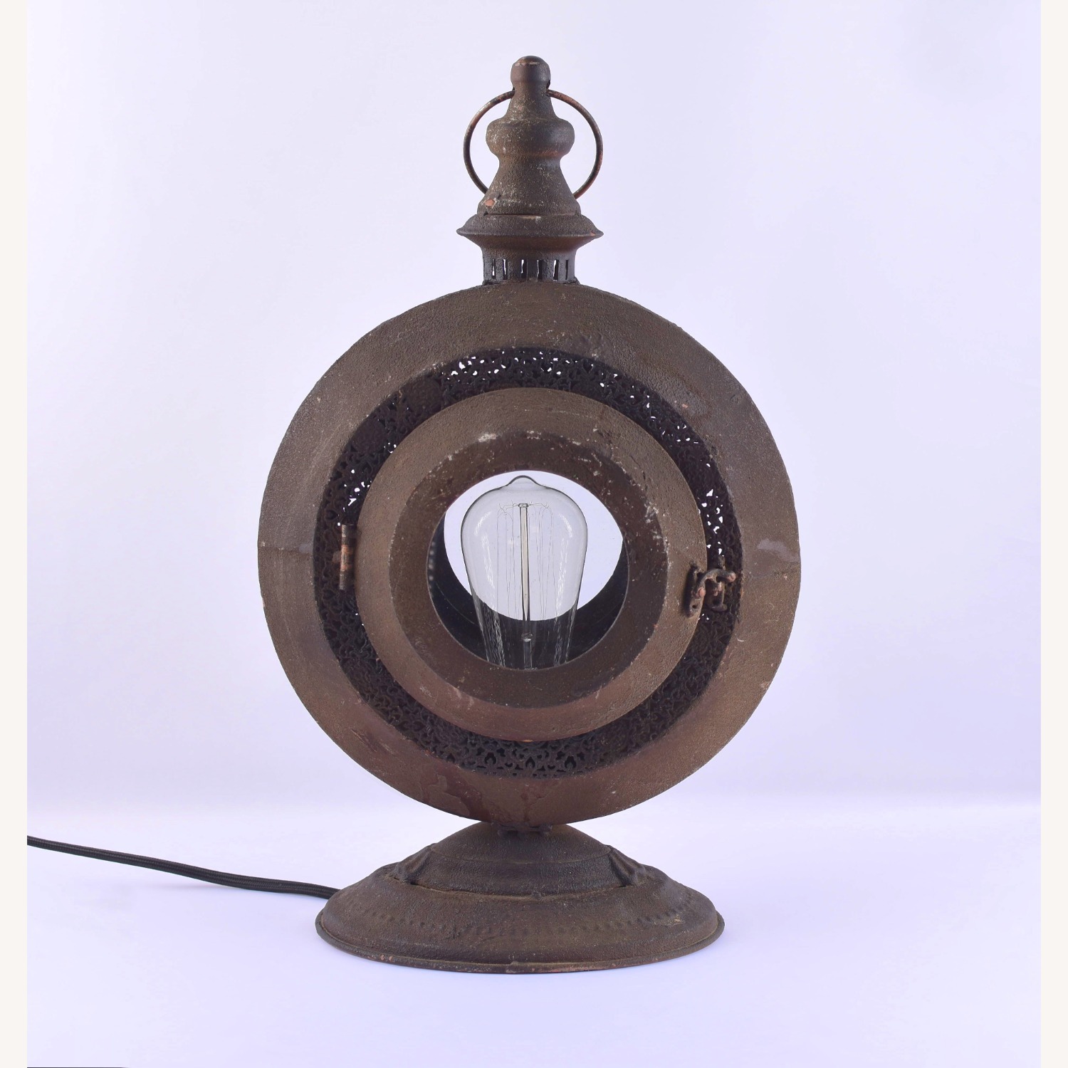 Round Rustic Metal Lantern Style Lamp - image-1
