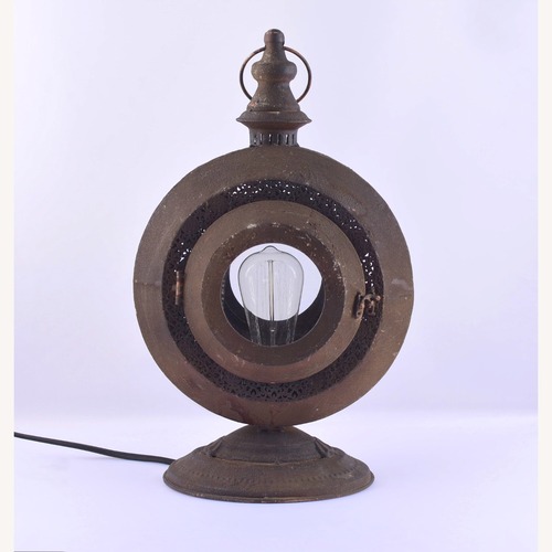 Used Round Rustic Metal Lantern Style Lamp for sale on AptDeco