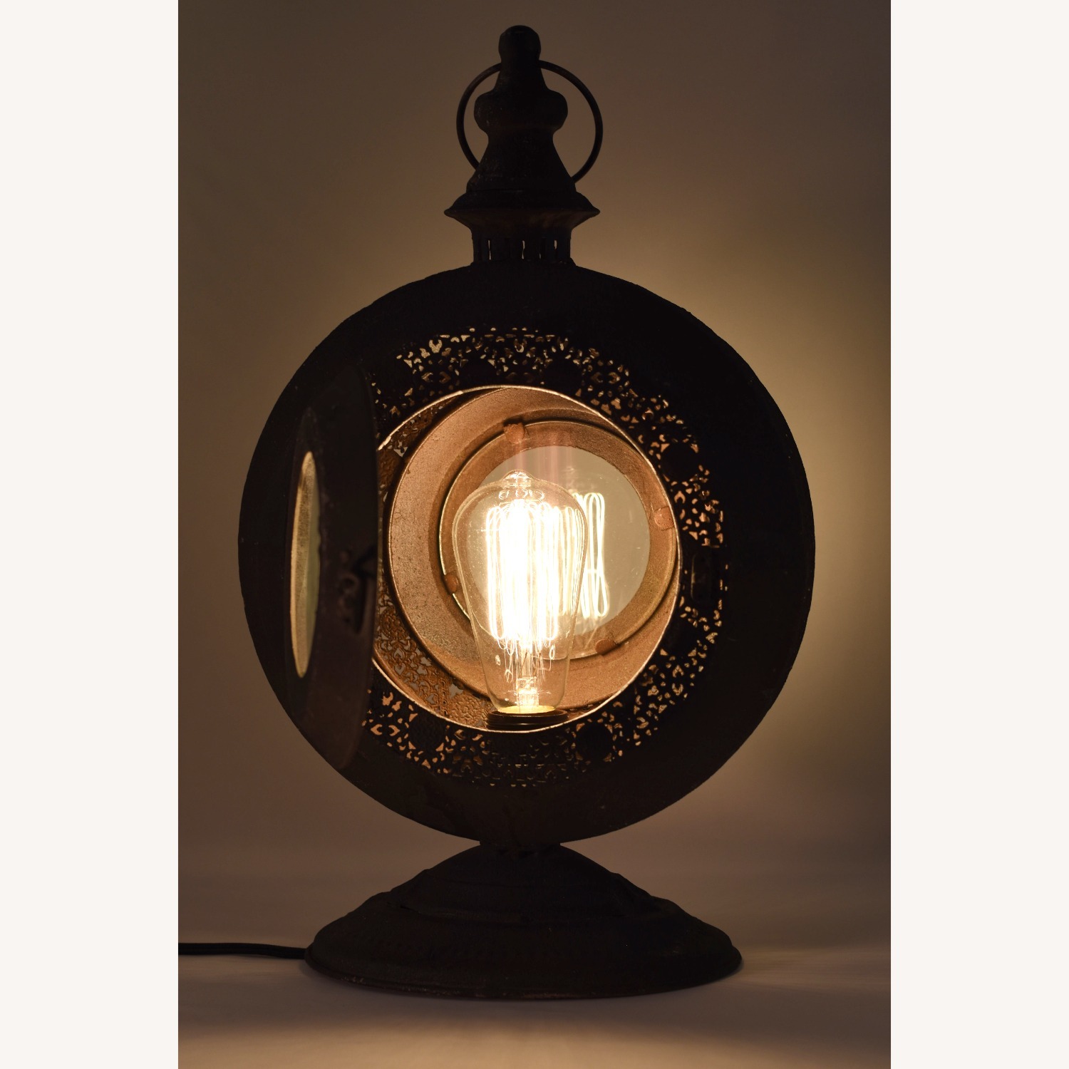Round Rustic Metal Lantern Style Lamp - image-9