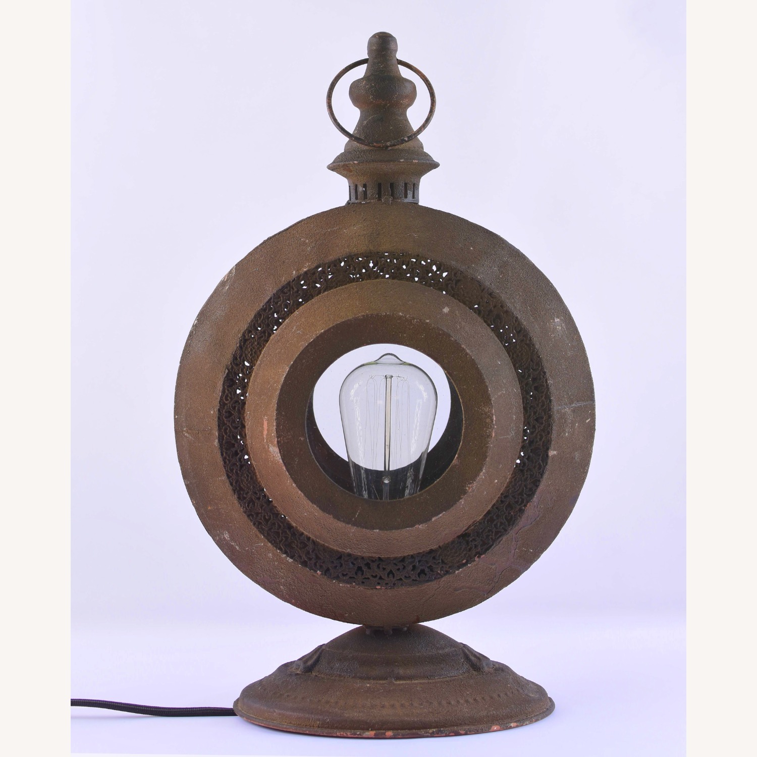 Round Rustic Metal Lantern Style Lamp - image-4