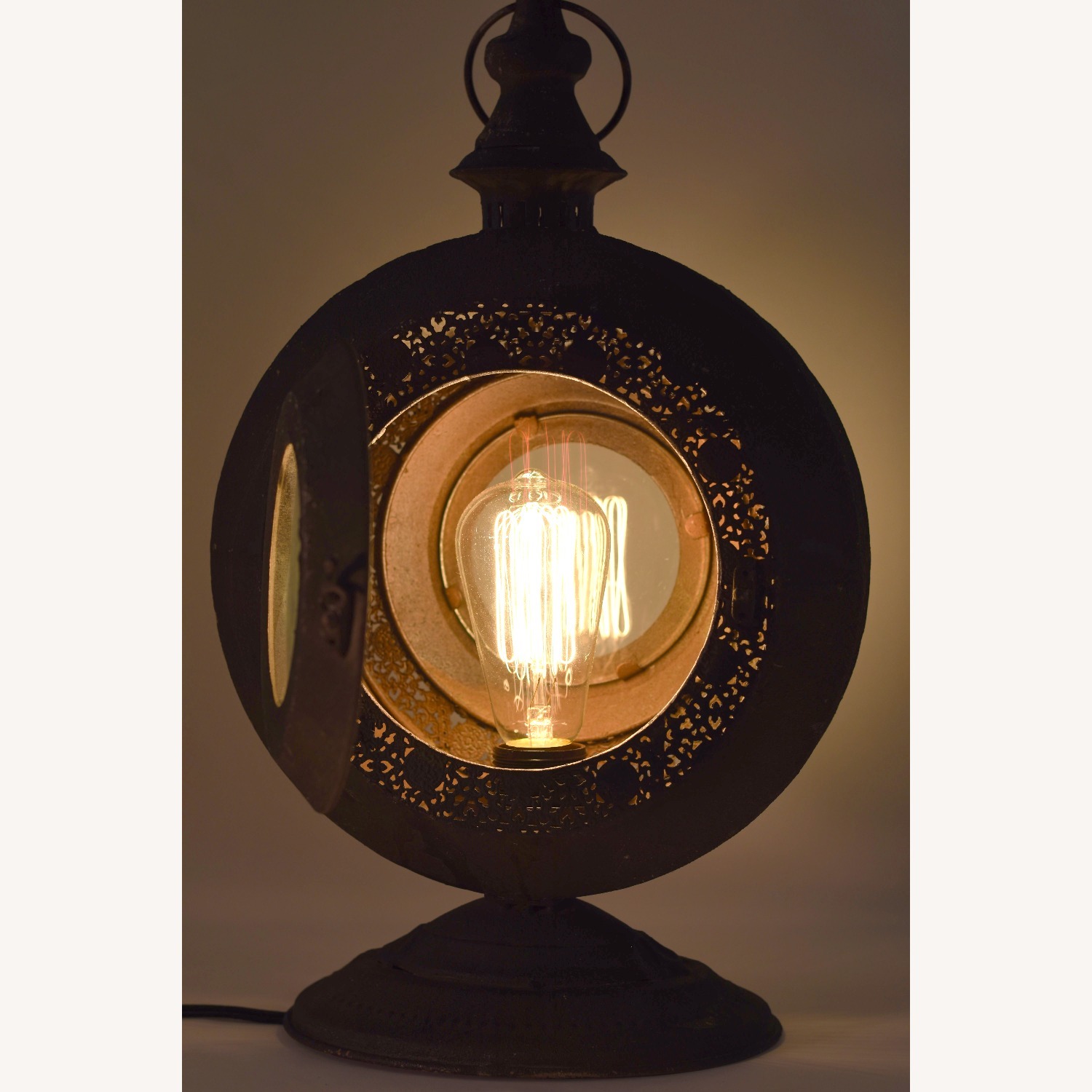 Round Rustic Metal Lantern Style Lamp - image-12