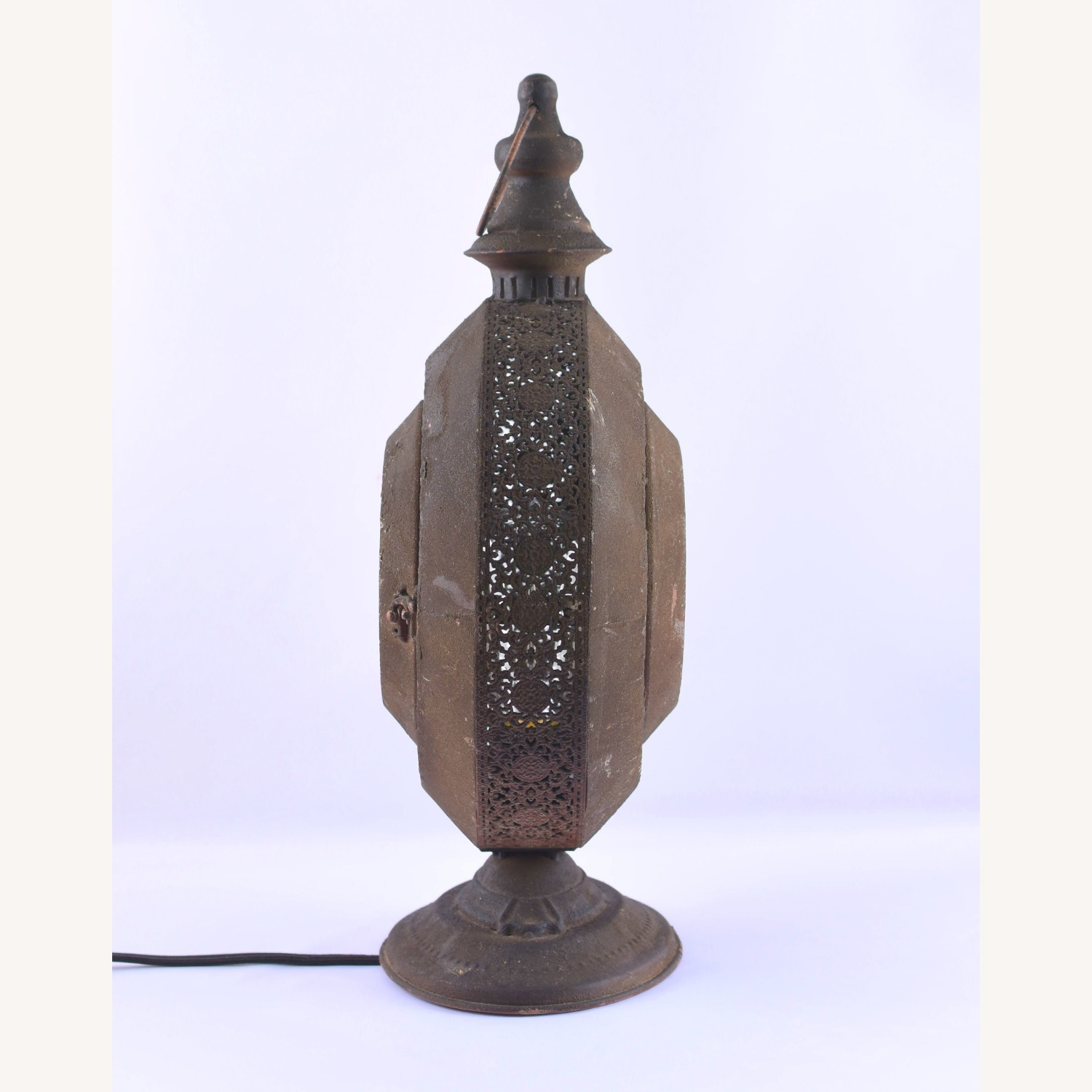 Round Rustic Metal Lantern Style Lamp - image-3