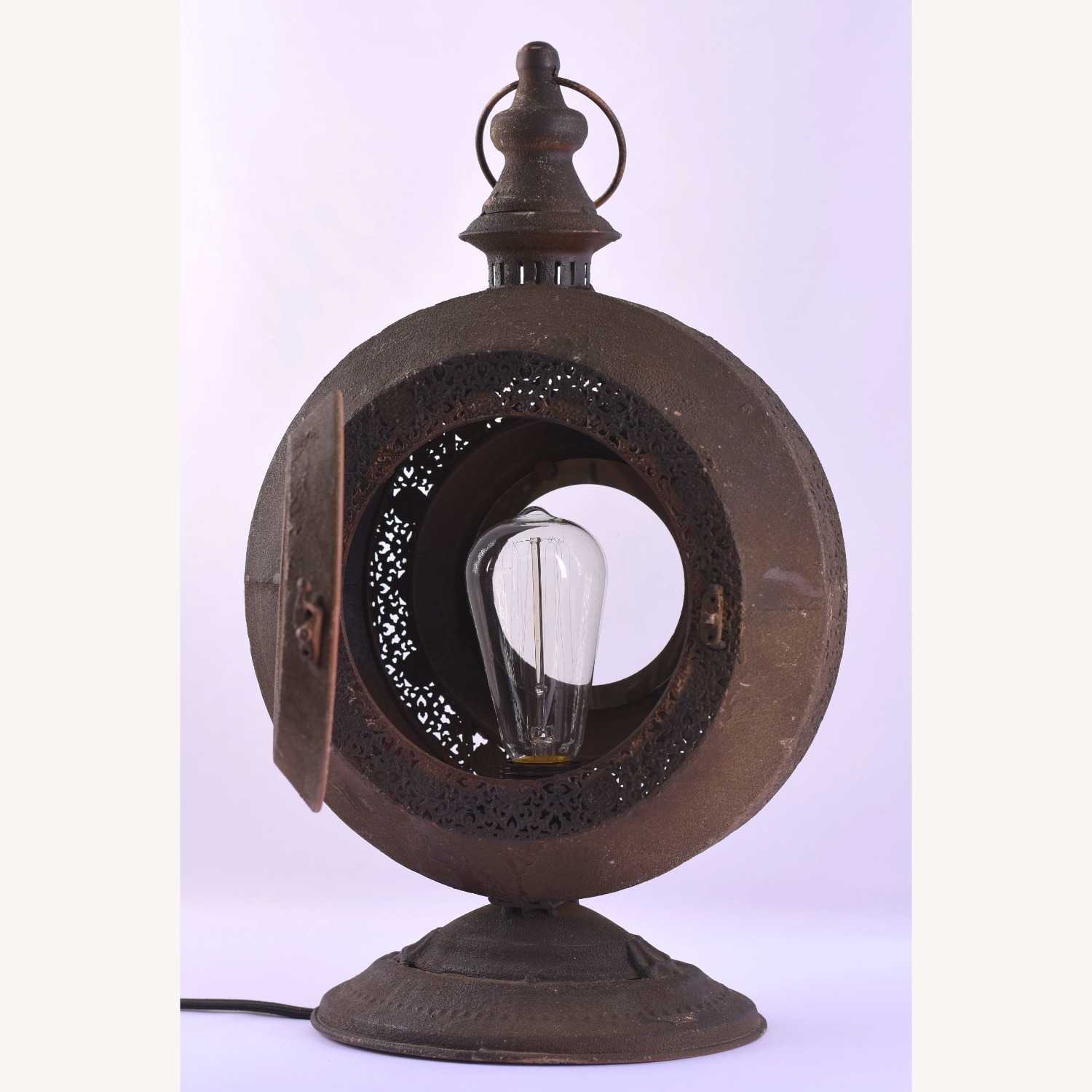 Round Rustic Metal Lantern Style Lamp - image-7