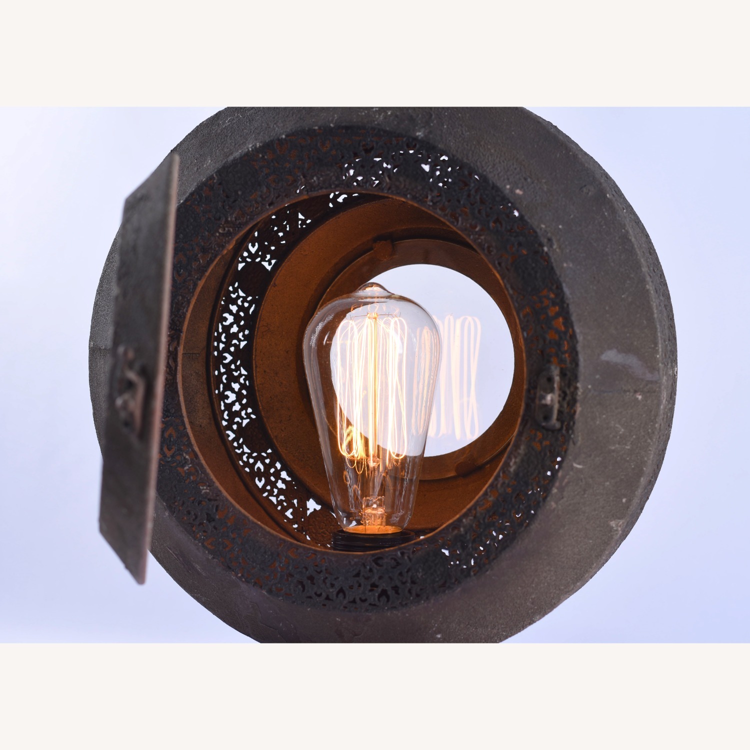 Round Rustic Metal Lantern Style Lamp - image-8