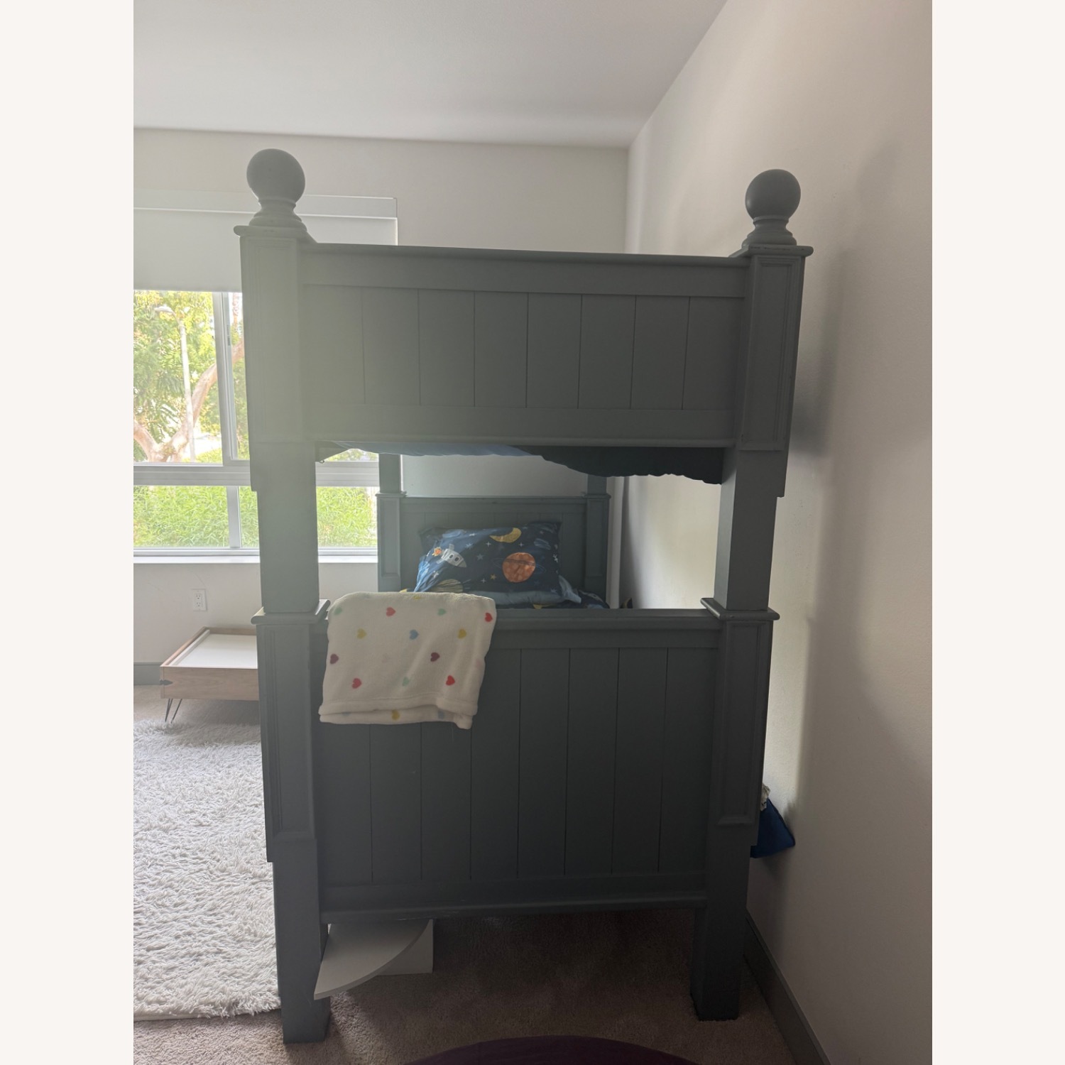 Light Gray/Blue Wood Twin Bunk Bed - image-5