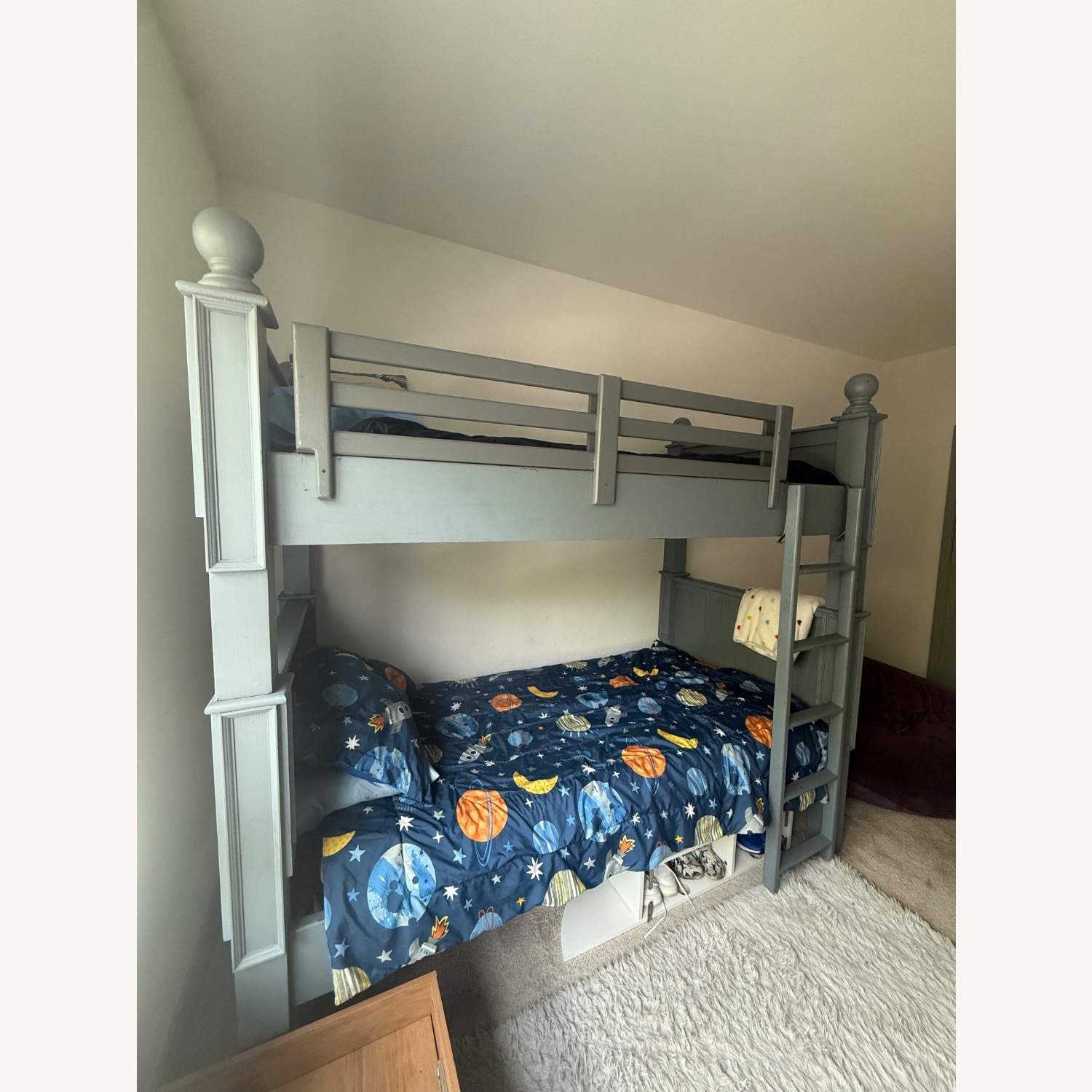 Light Gray/Blue Wood Twin Bunk Bed - image-2
