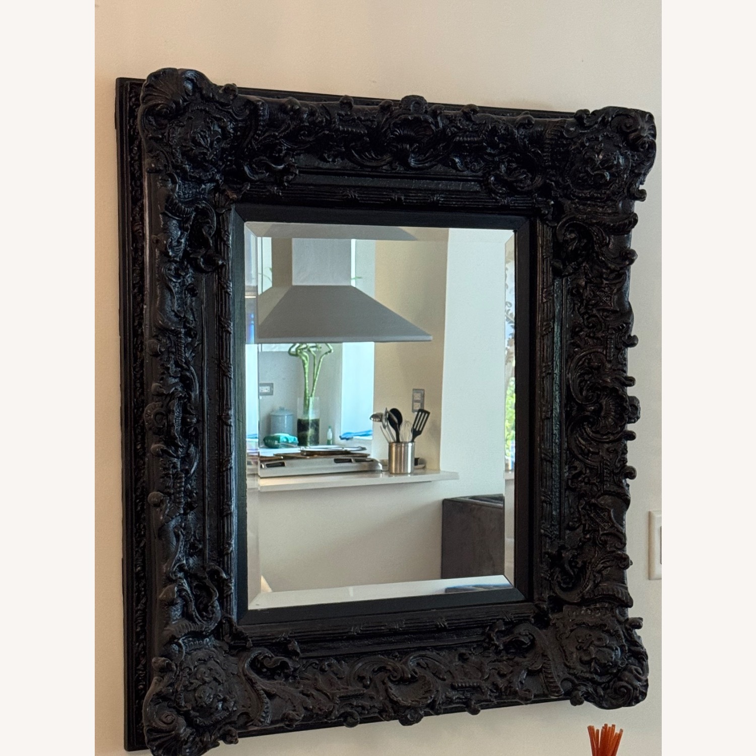 Black Resin Ornate Wall Mirror - image-1