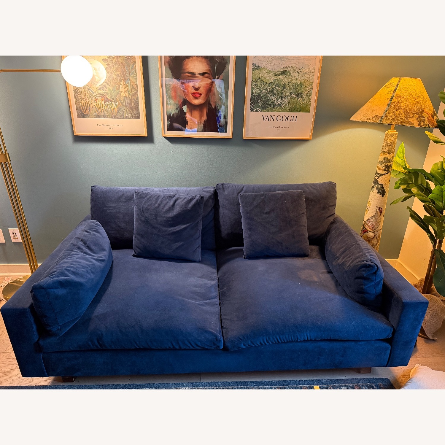 West Elm Harmony Blue Velvet 2 Seater Sofa - image-1