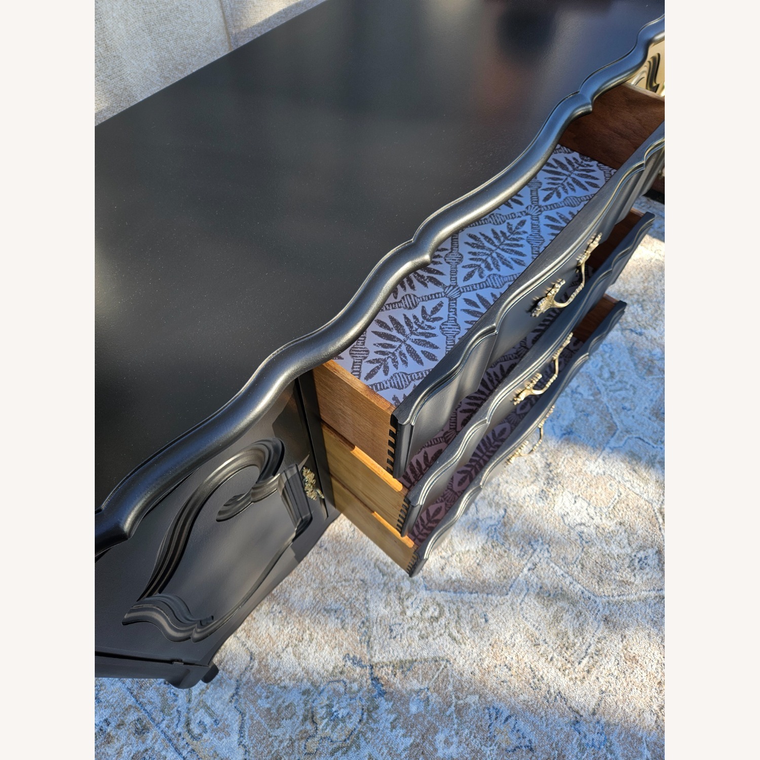 Sleek Black French Provincial Buffet - image-2