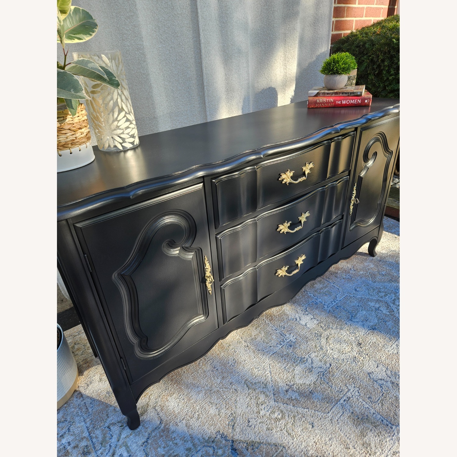 Sleek Black French Provincial Buffet - image-5