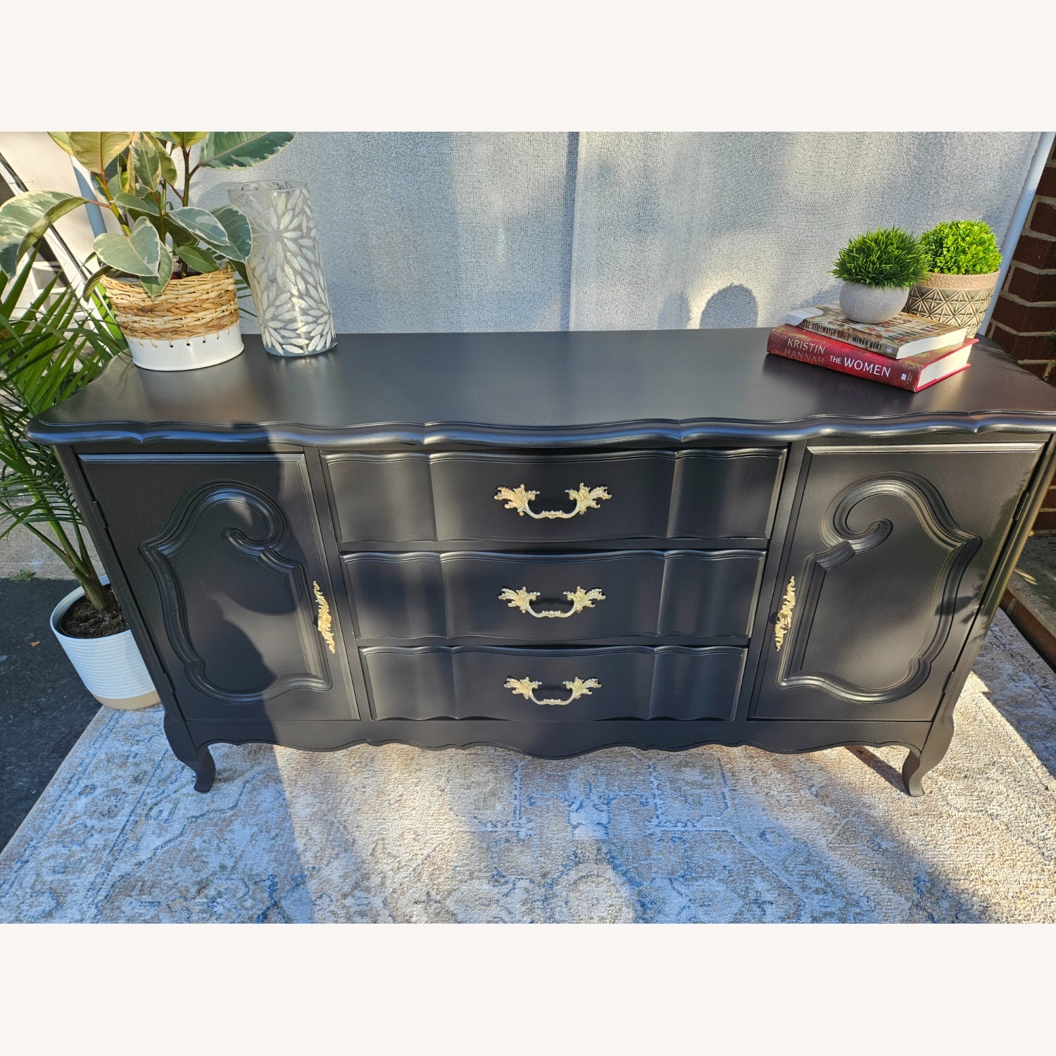 Sleek Black French Provincial Buffet - image-1