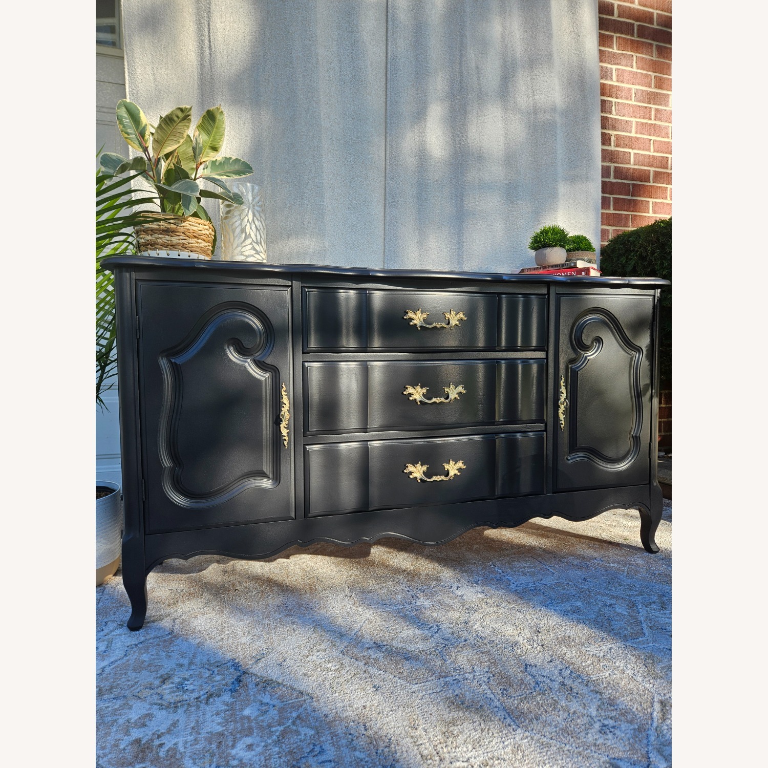 Sleek Black French Provincial Buffet - image-4