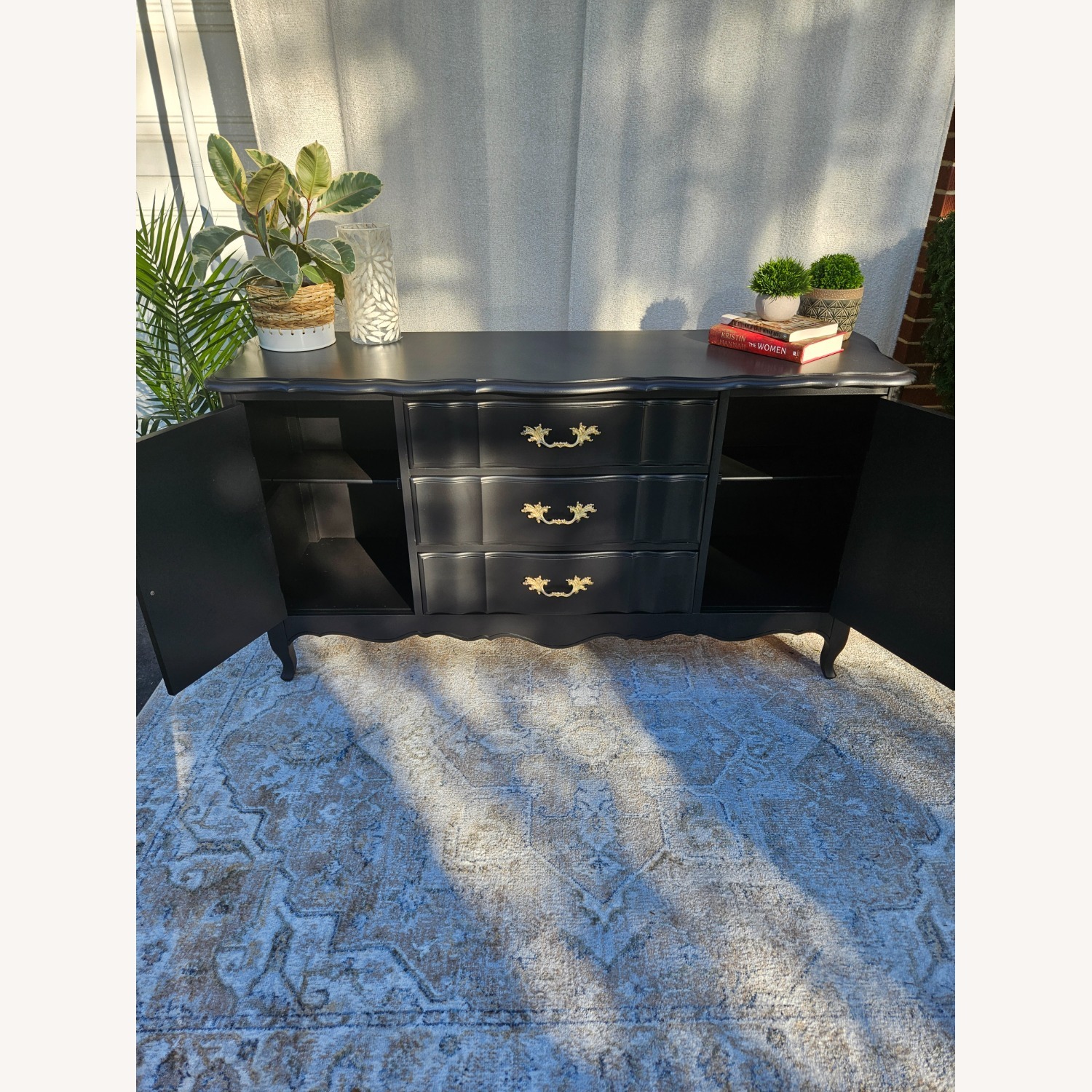 Sleek Black French Provincial Buffet - image-6