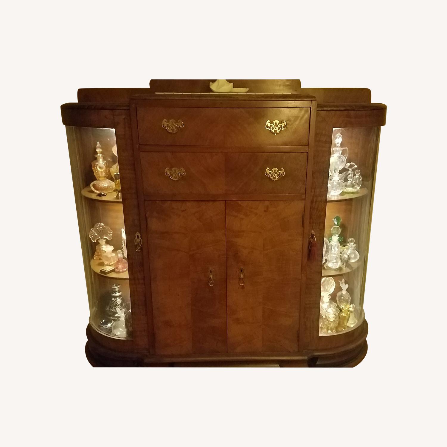  Burl Walnut Cocktail Martini Bar/Curio 1920s - image-0