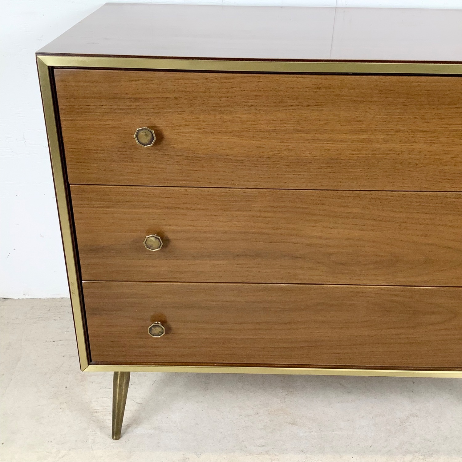 Mid-Century Three Drawer Dresser w/ Brass Legs - image-1