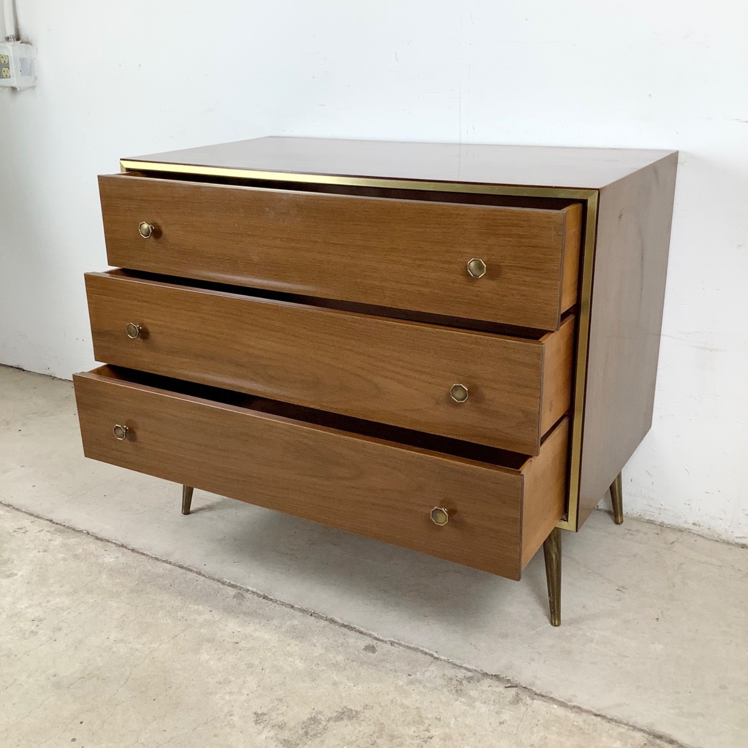 Mid-Century Three Drawer Dresser w/ Brass Legs - image-13