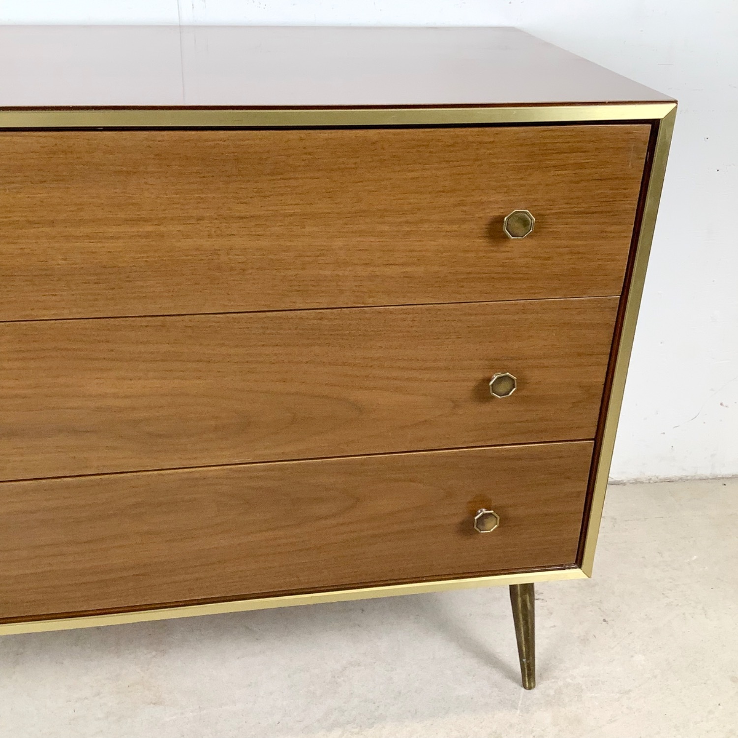 Mid-Century Three Drawer Dresser w/ Brass Legs - image-2