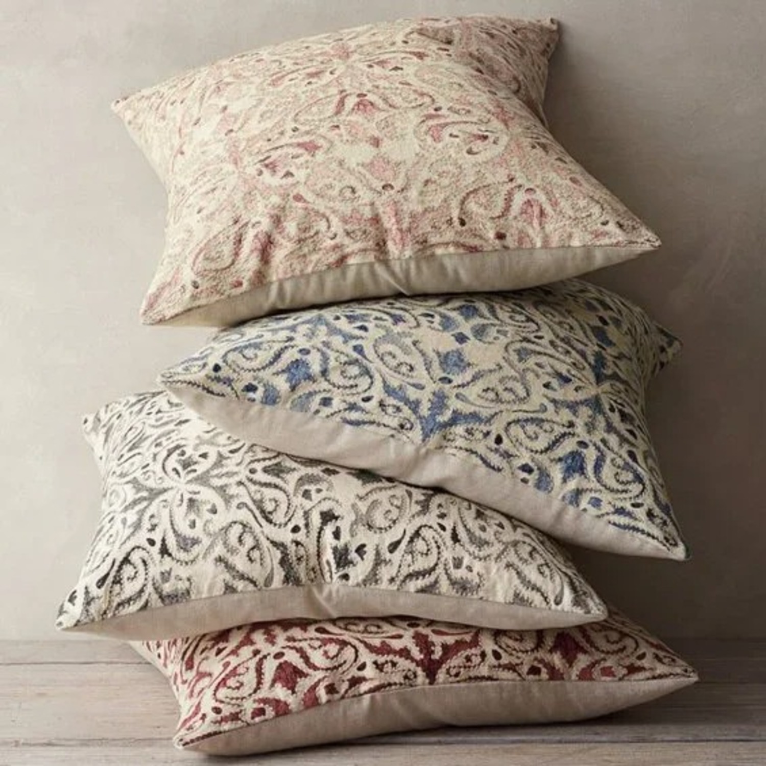 Pottery Barn Reilley Embroidered Linen Pillows + Inserts - image-1