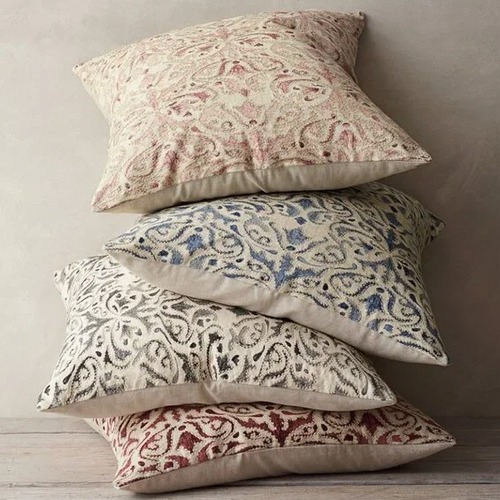 Used Pottery Barn Reilley Embroidered Linen Pillows + Inserts for sale on AptDeco