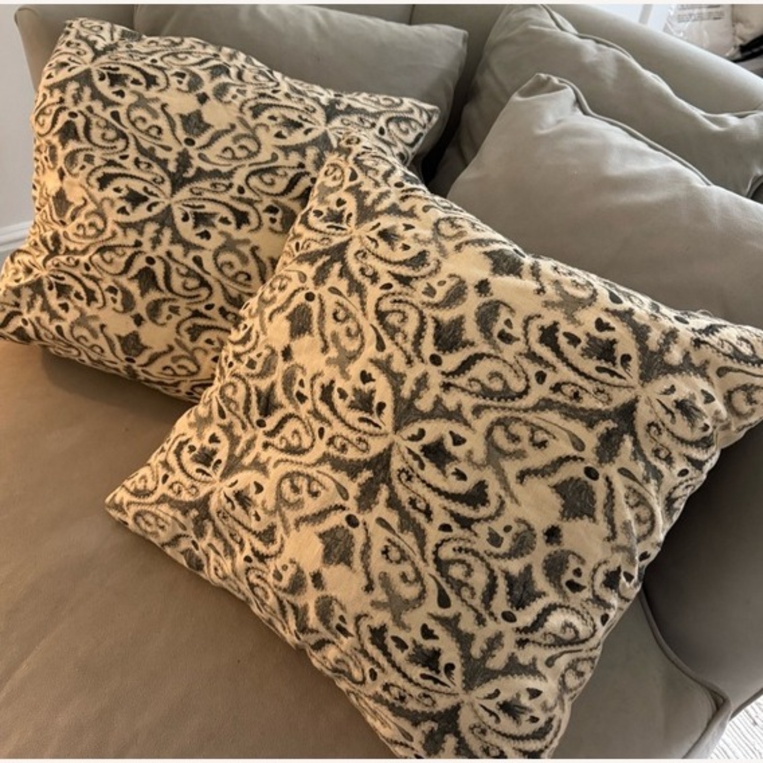 Pottery Barn Reilley Embroidered Linen Pillows + Inserts - image-6