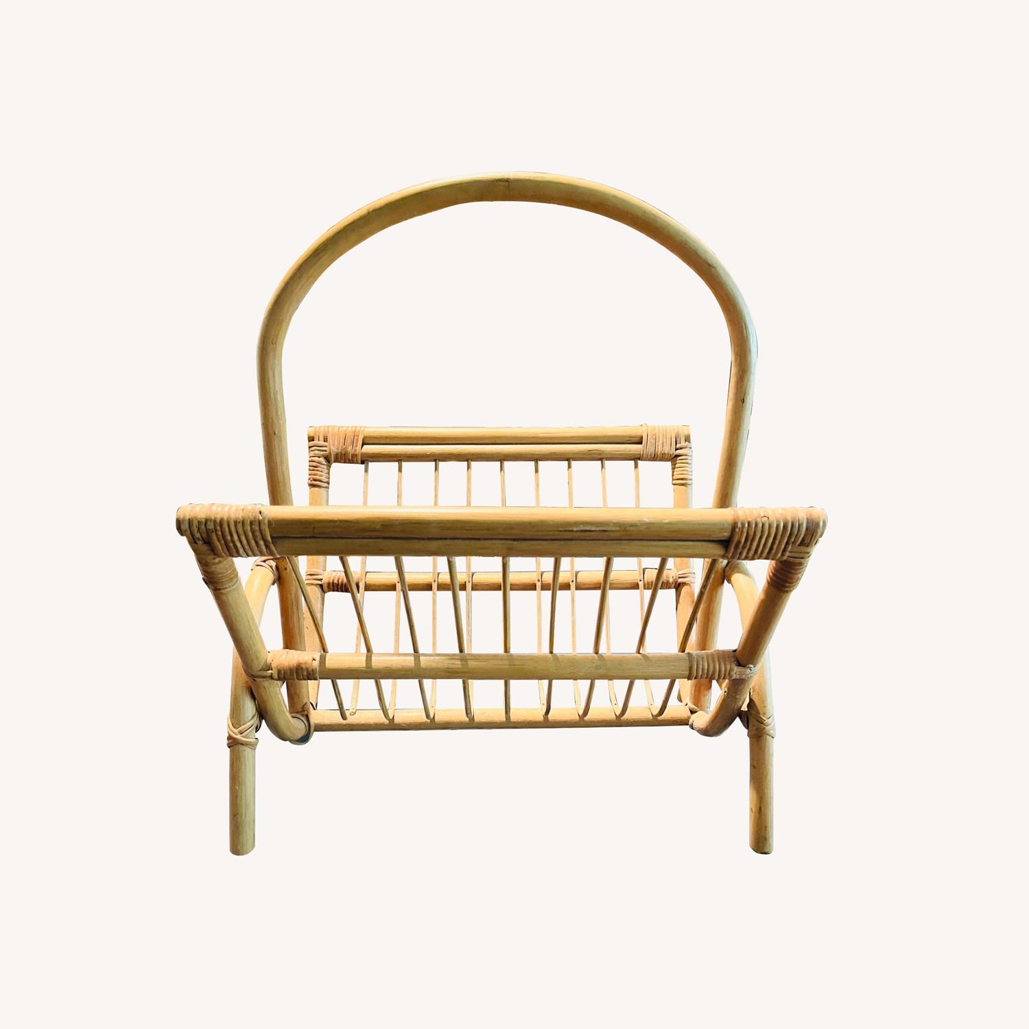 Mid Century Rattan / Bamboo Magazine Rack Basket - image-0