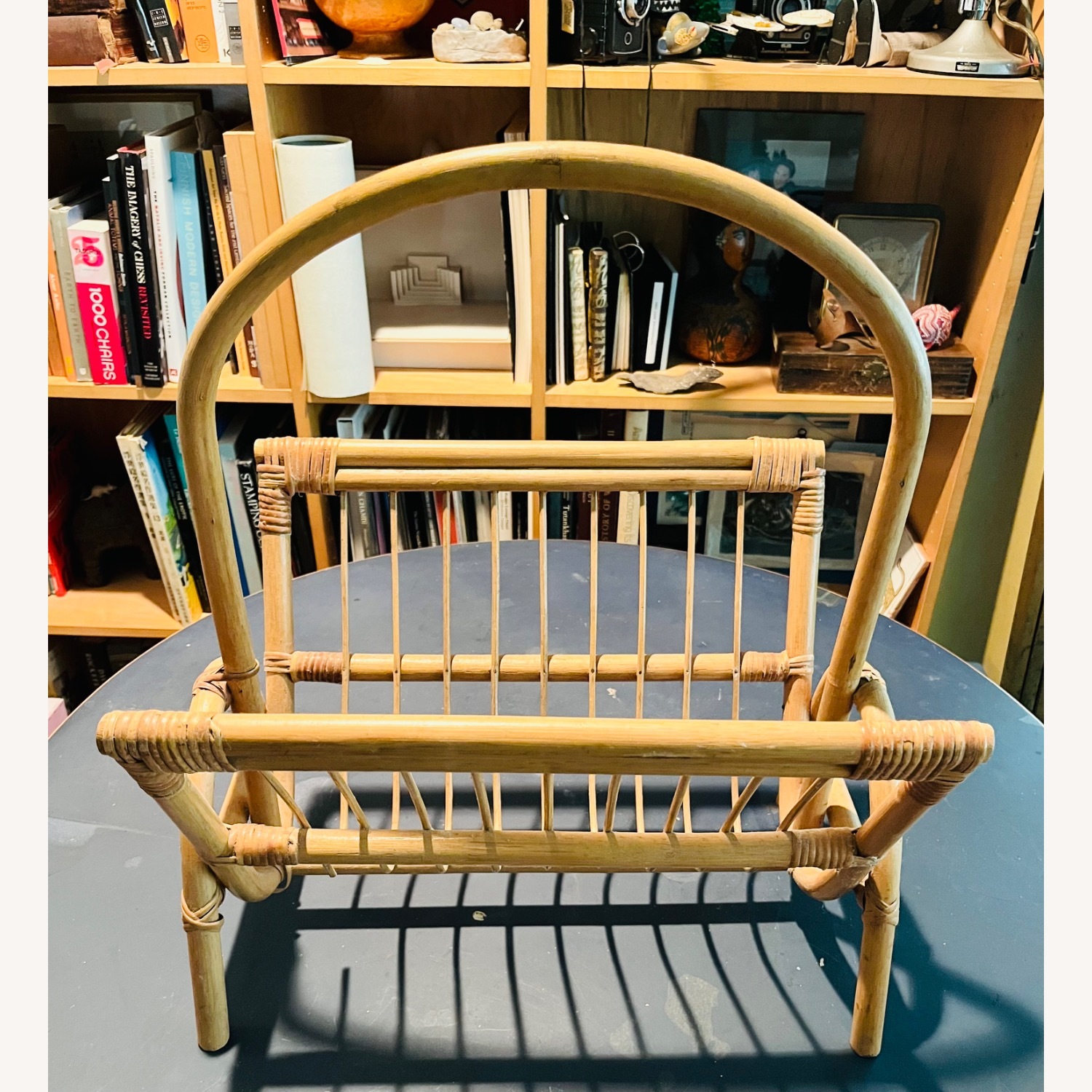 Mid Century Rattan / Bamboo Magazine Rack Basket - image-5