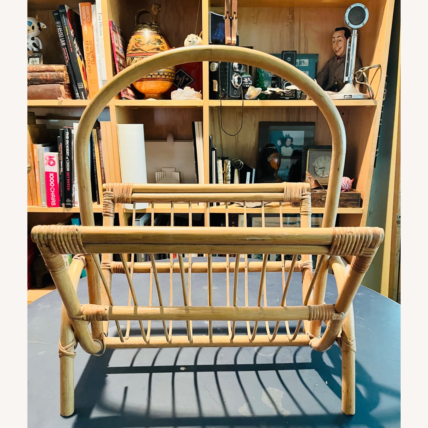 Mid Century Rattan / Bamboo Magazine Rack Basket - image-2