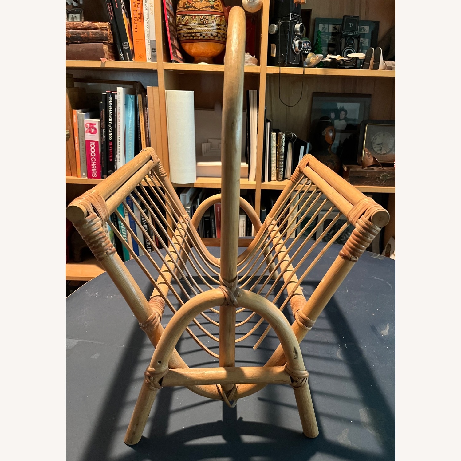 Mid Century Rattan / Bamboo Magazine Rack Basket - image-4