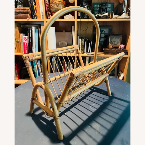 Used Mid Century Rattan / Bamboo Magazine Rack Basket for sale on AptDeco