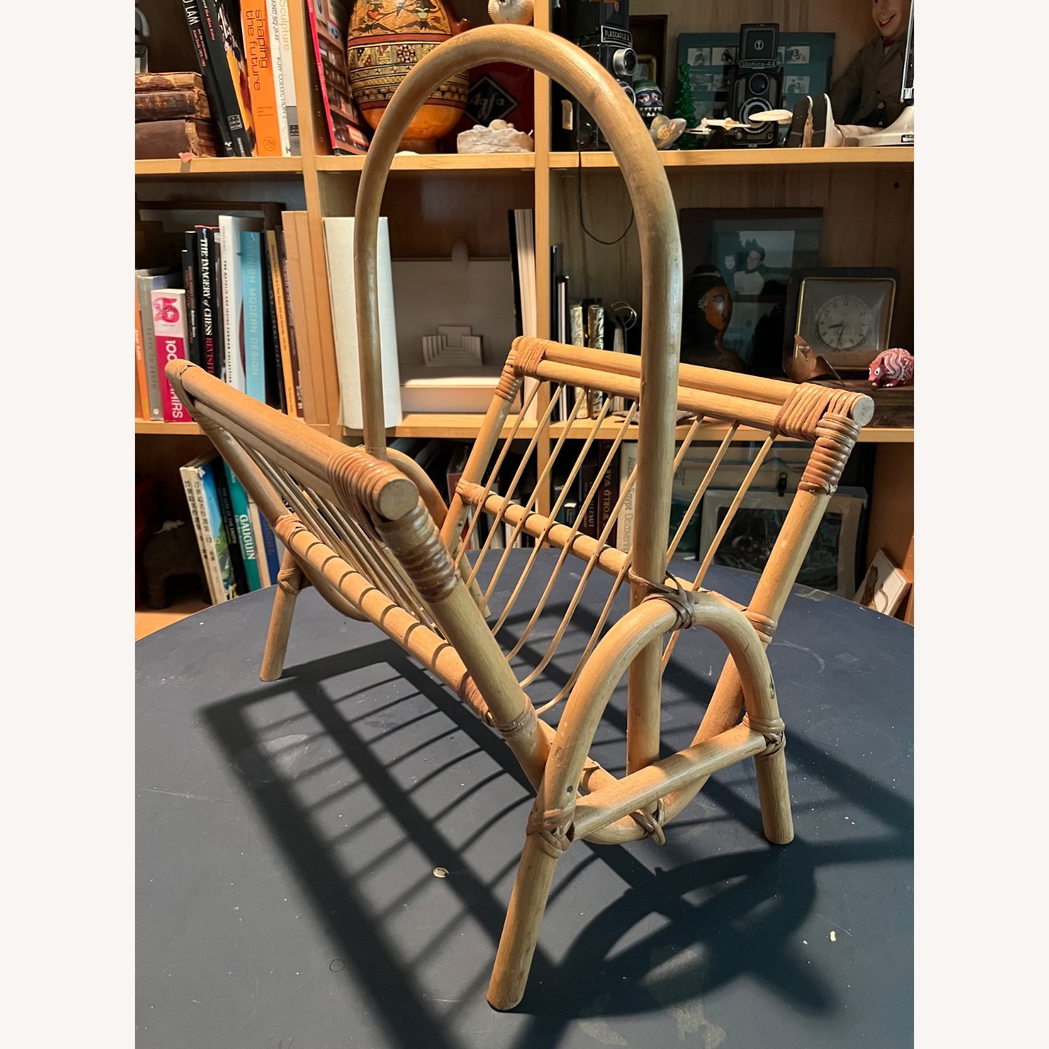 Mid Century Rattan / Bamboo Magazine Rack Basket - image-3