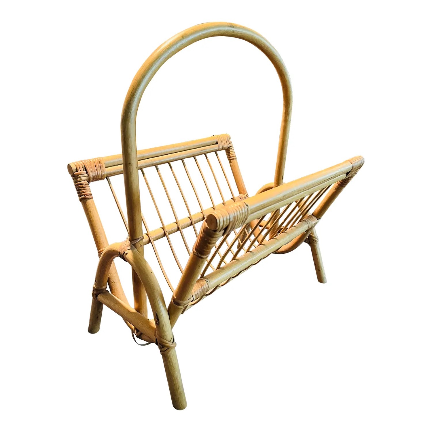 Mid Century Rattan / Bamboo Magazine Rack Basket - image-8