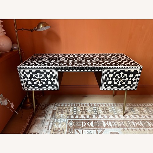 Used Anthropologie Black and White Moroccan Inlay Desk for sale on AptDeco