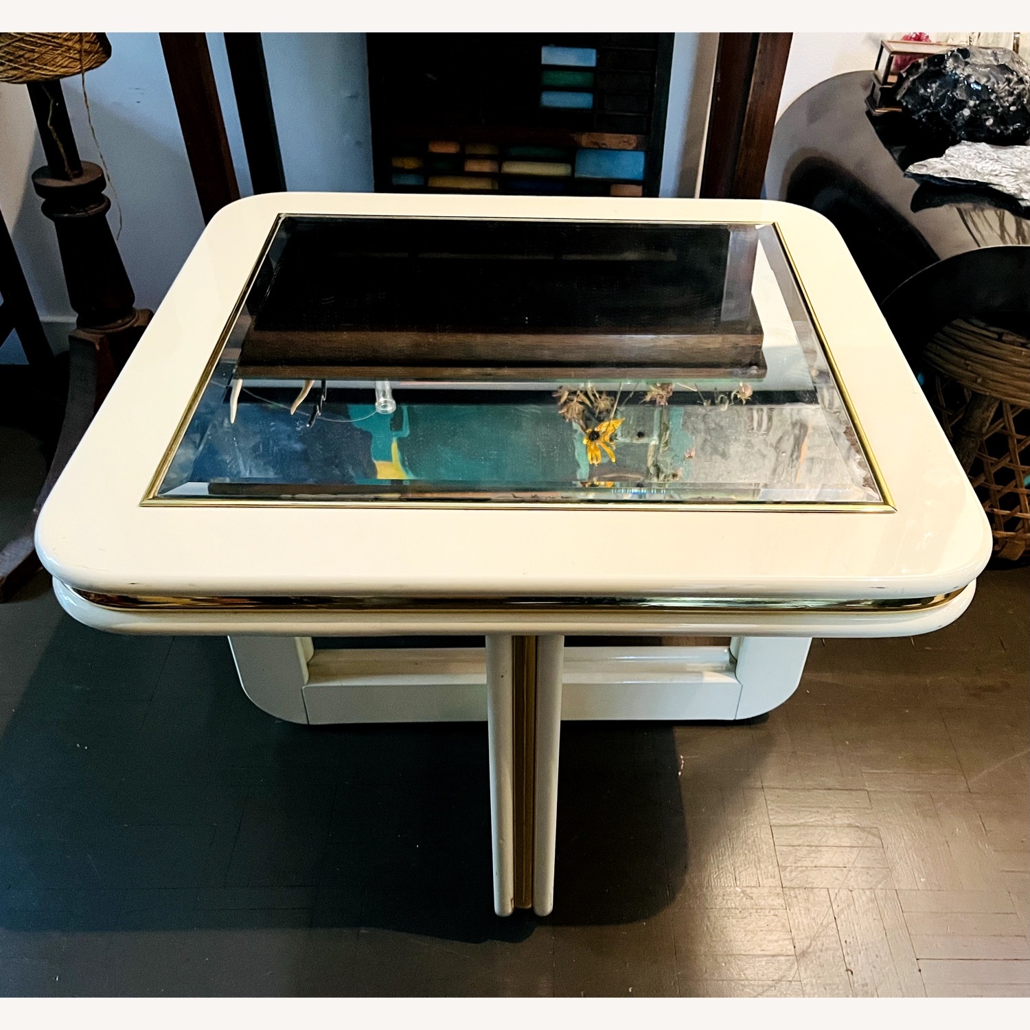Vintage Side Table Glam Mirror Top 1970s - image-2