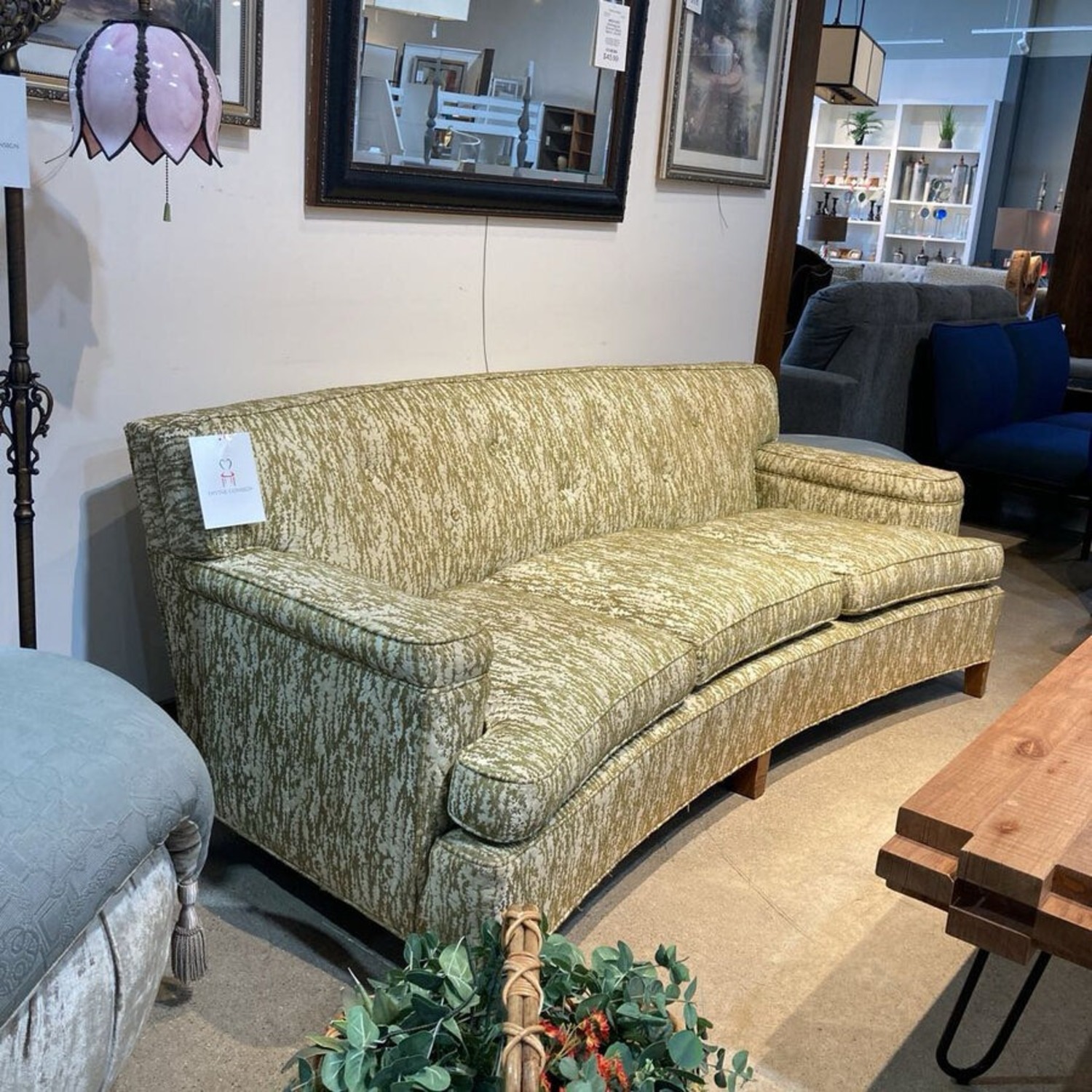 Dunbar Style MCM Hollywood Regency Curved Sofa - image-2