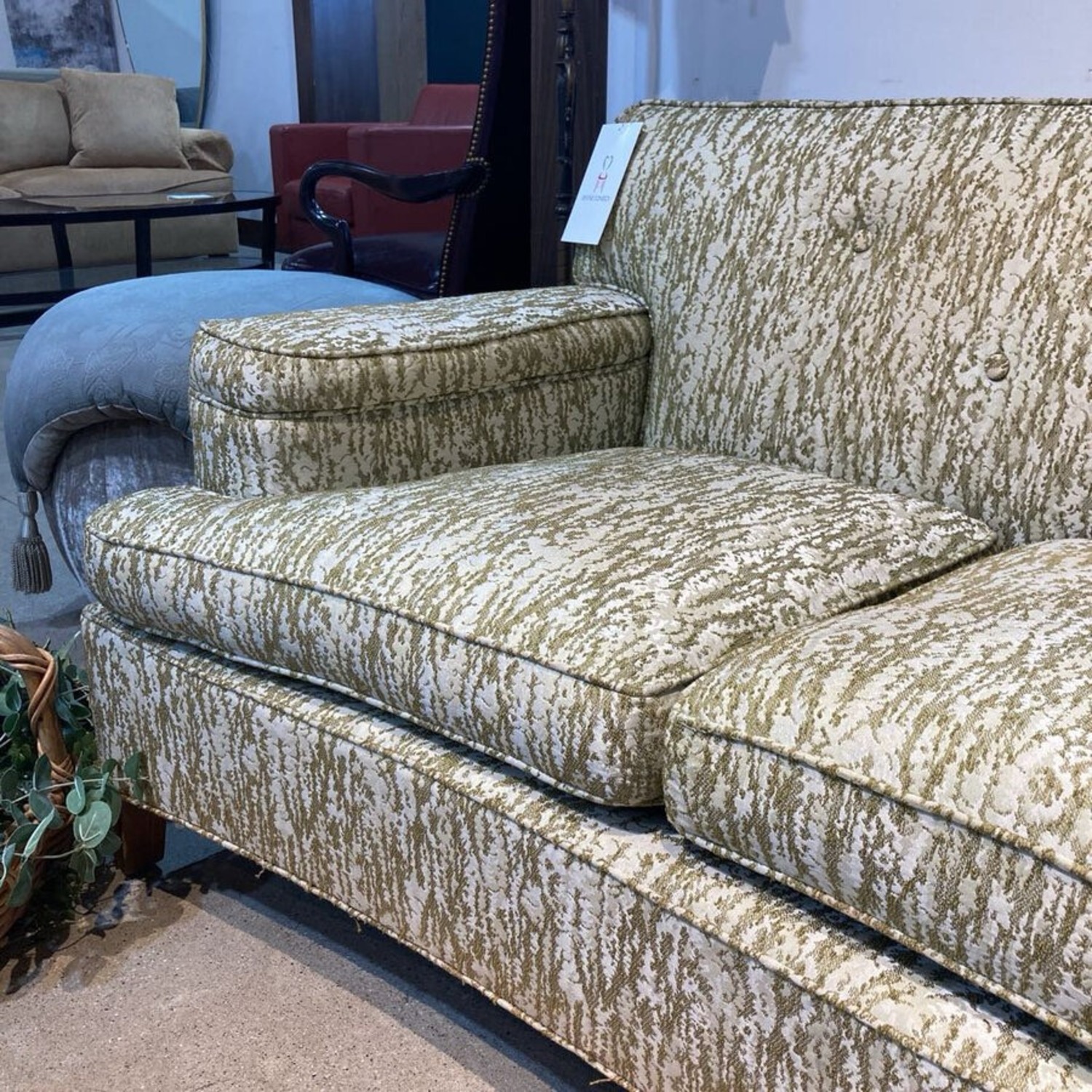 Dunbar Style MCM Hollywood Regency Curved Sofa - image-7