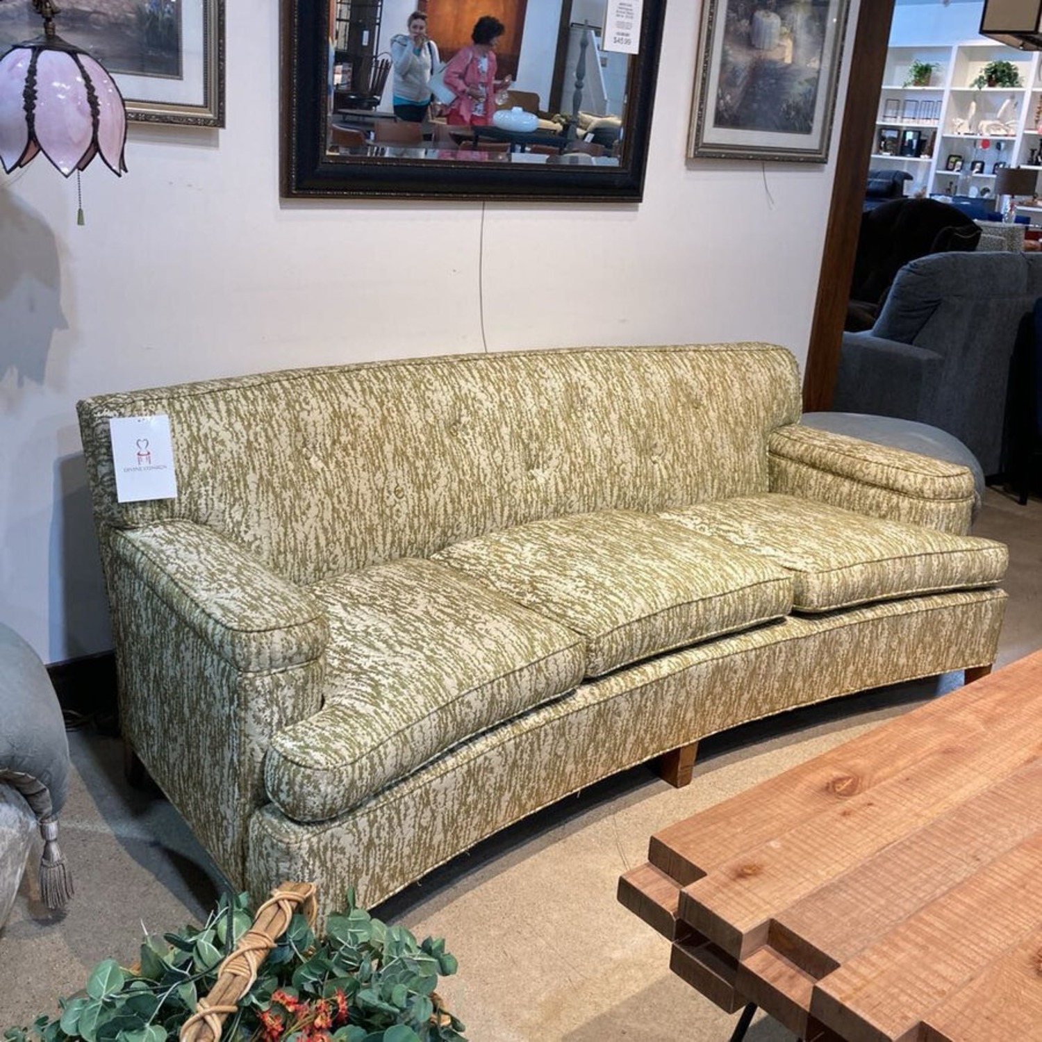 Dunbar Style MCM Hollywood Regency Curved Sofa - image-3